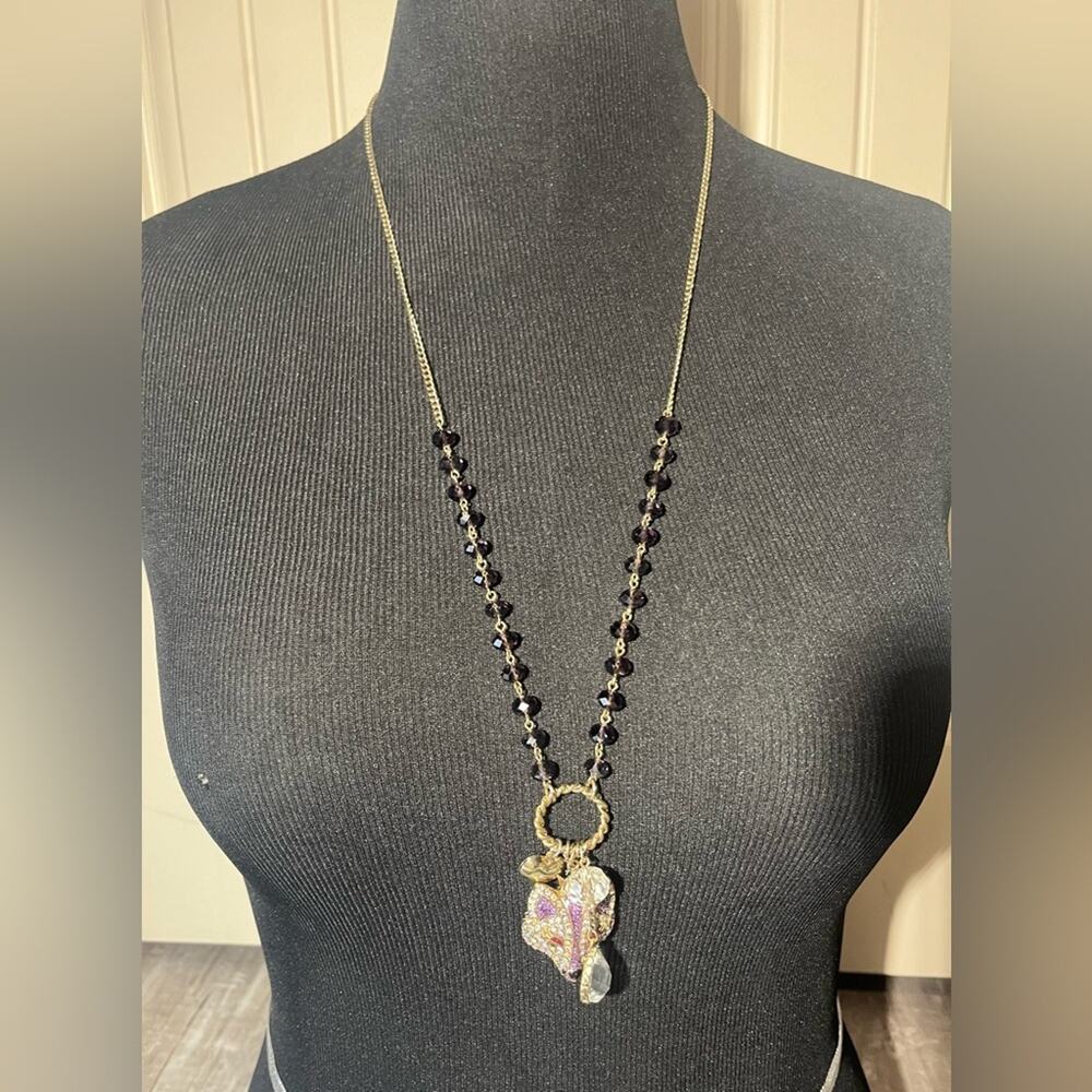 Betsey Johnson Imperial Princess amethyst bead fox crown charm necklace